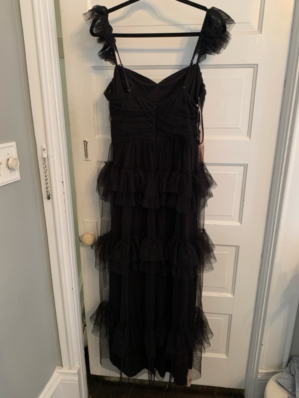 Lulu's Black Ruffled Tulle Maxi Dress with Delicate Straps